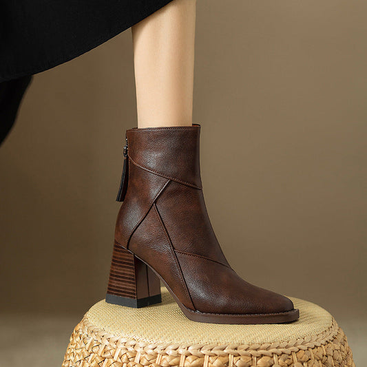 Women's Block Heel Ankle Boots Square Toe - Fashinoza