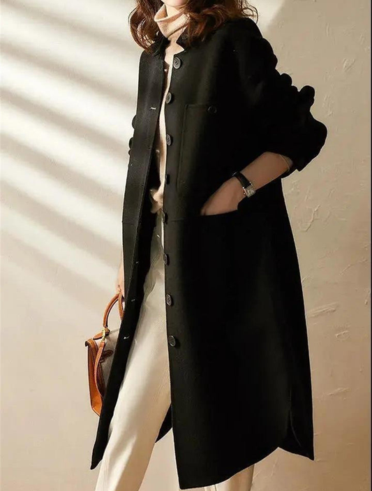 Women's Long Button Front Coat Heather - Fashinoza