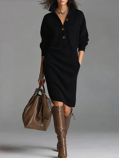 Women's Long Sleeve Midi Sweater Dress - Fashinoza