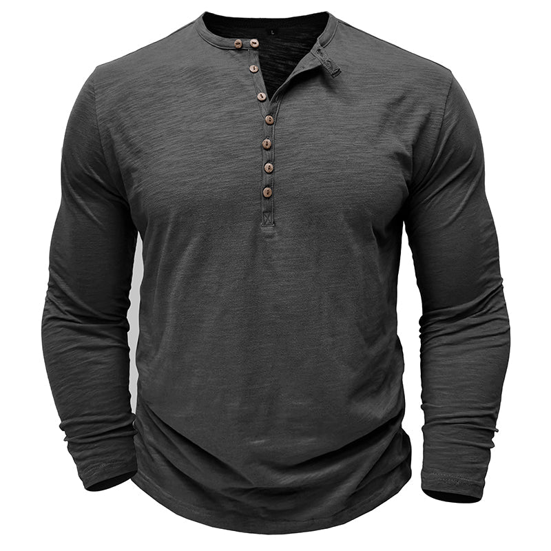 Men's Long Sleeve Henley Shirt Textured Button Front - 
Fashinoza