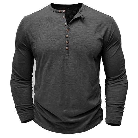 Men's Long Sleeve Henley Shirt Textured Button Front - 
Fashinoza