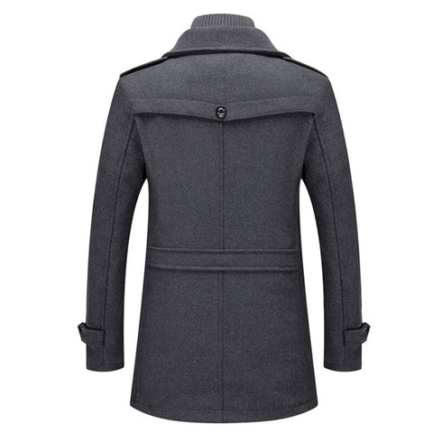 Men's Mid-Length Coat Button Front Zip Layer Stand-Up Collar