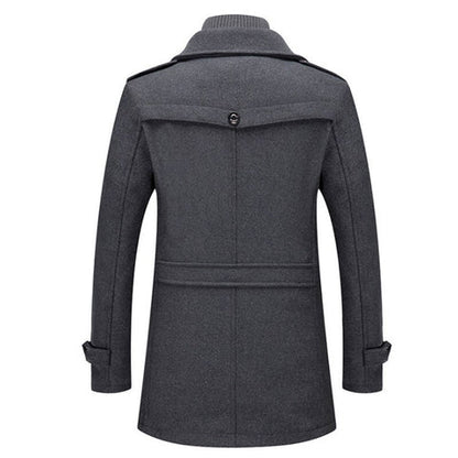 Men's Mid-Length Coat Button Front Zip Layer Stand-Up Collar
