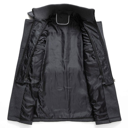 Men's Mid-Length Coat Button Front Zip Layer Stand-Up Collar