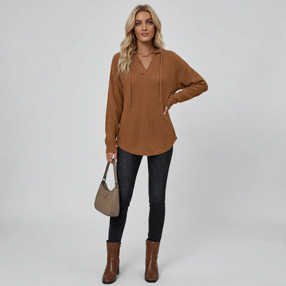 Women's V-Neck Oversized Hoodie - Fashinoza