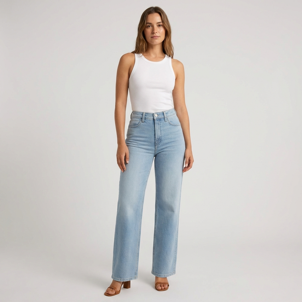 Women's High-Waisted Straight Leg Jeans Casual Cropped - Fashinoza