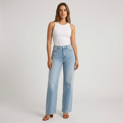 Women's High-Waisted Straight Leg Jeans Casual Cropped - Fashinoza