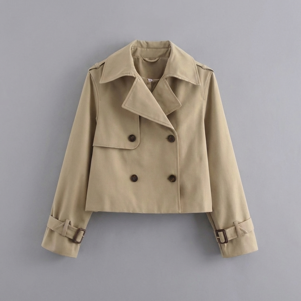 Women's Cropped Trench Coat Double Breasted