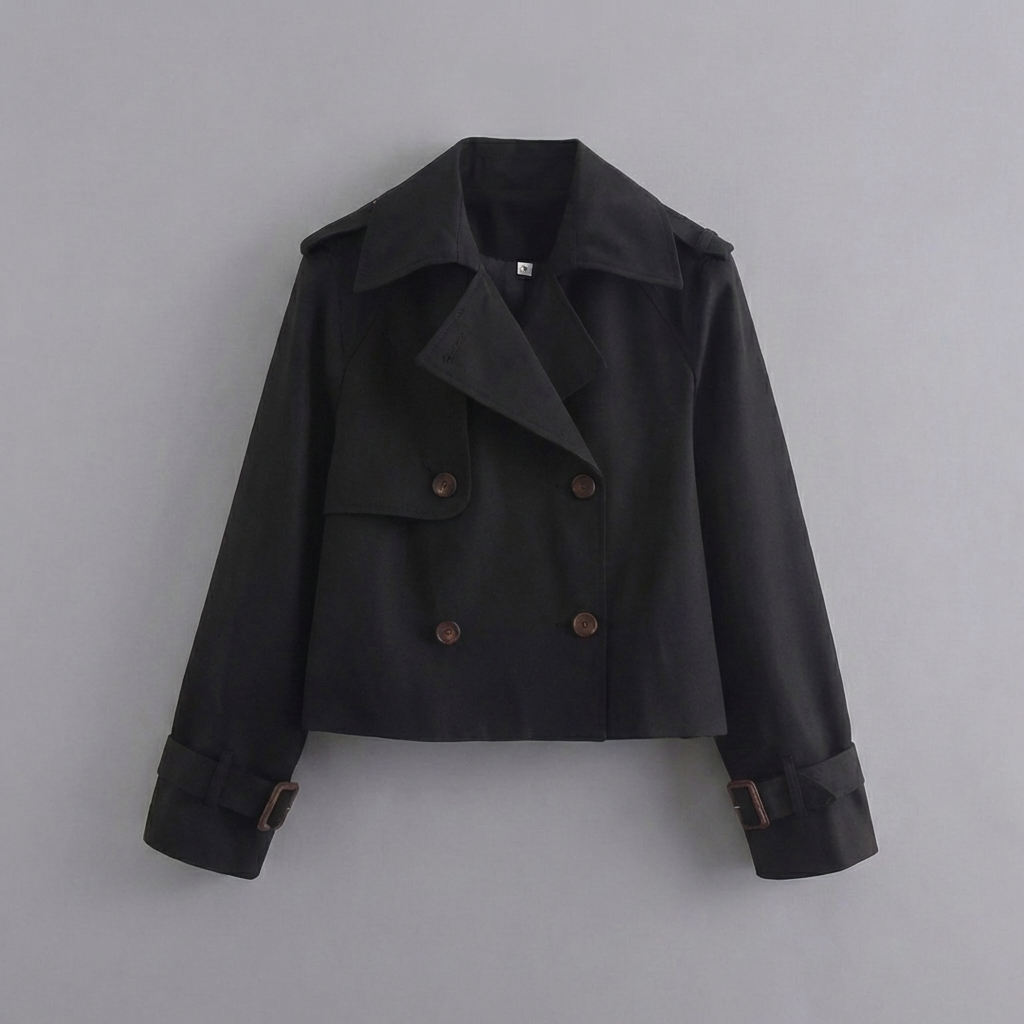 Women's Cropped Trench Coat Double Breasted