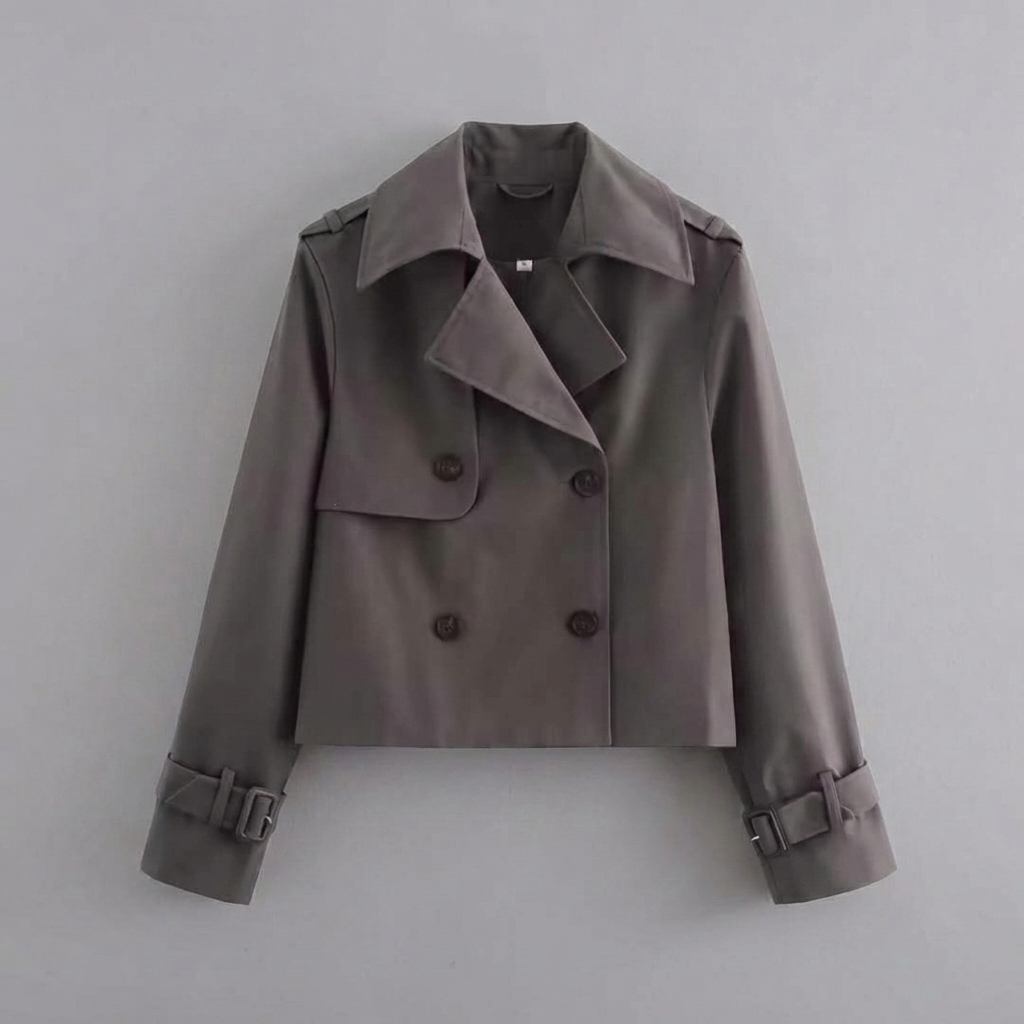 Women's Cropped Trench Coat Double Breasted