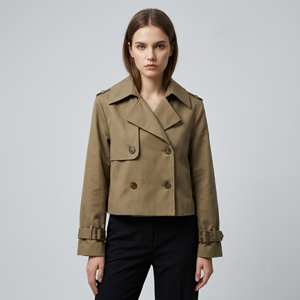 Women's Cropped Trench Coat Double Breasted - Fashinoza