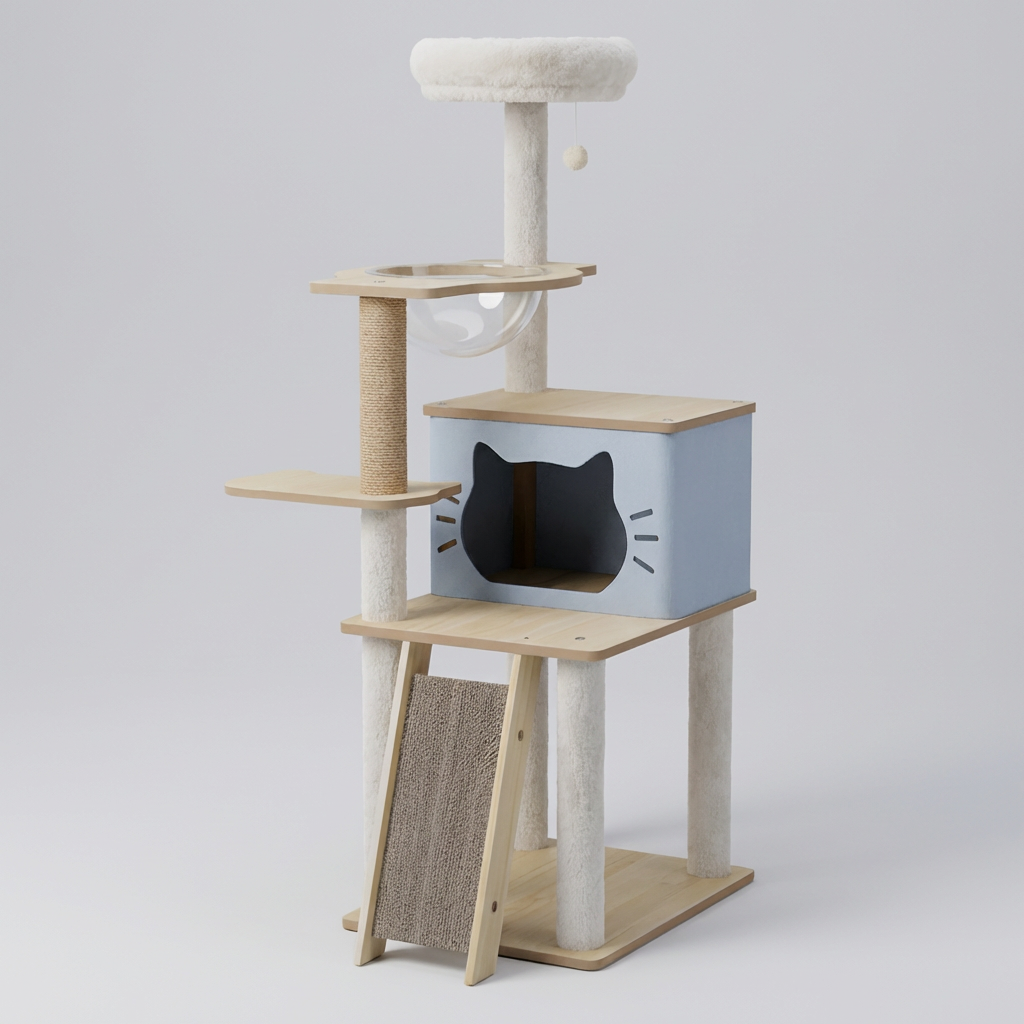 Wooden Cat Tree Tower Multi-Level - Fashinoza