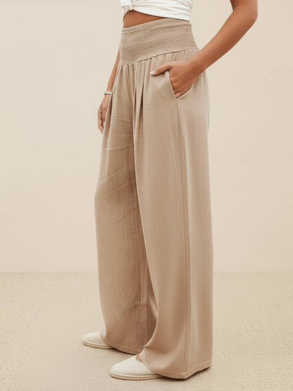 Women's High Waist Wide Leg Pants Smocked Waistband