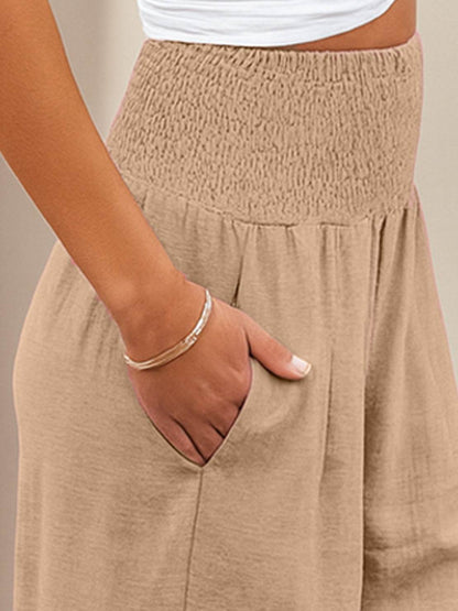 Women's High Waist Wide Leg Pants Smocked Waistband