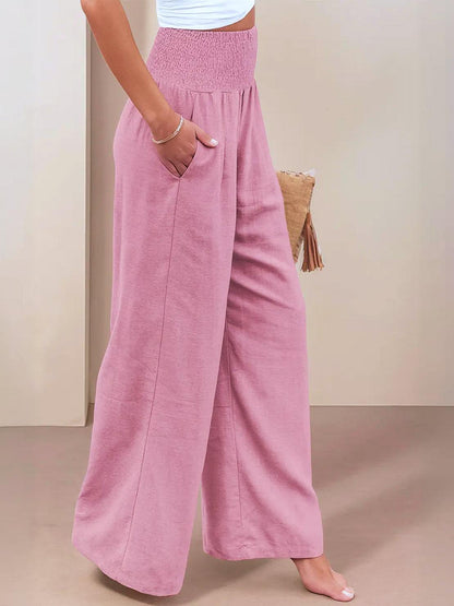 Women's High Waist Wide Leg Pants Smocked Waistband