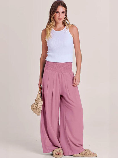 Women's High Waist Wide Leg Pants Smocked Waistband