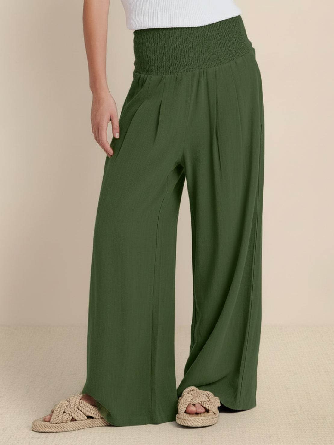 Women's High Waist Wide Leg Pants Smocked Waistband