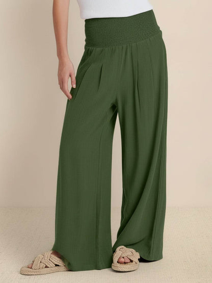 Women's High Waist Wide Leg Pants Smocked Waistband
