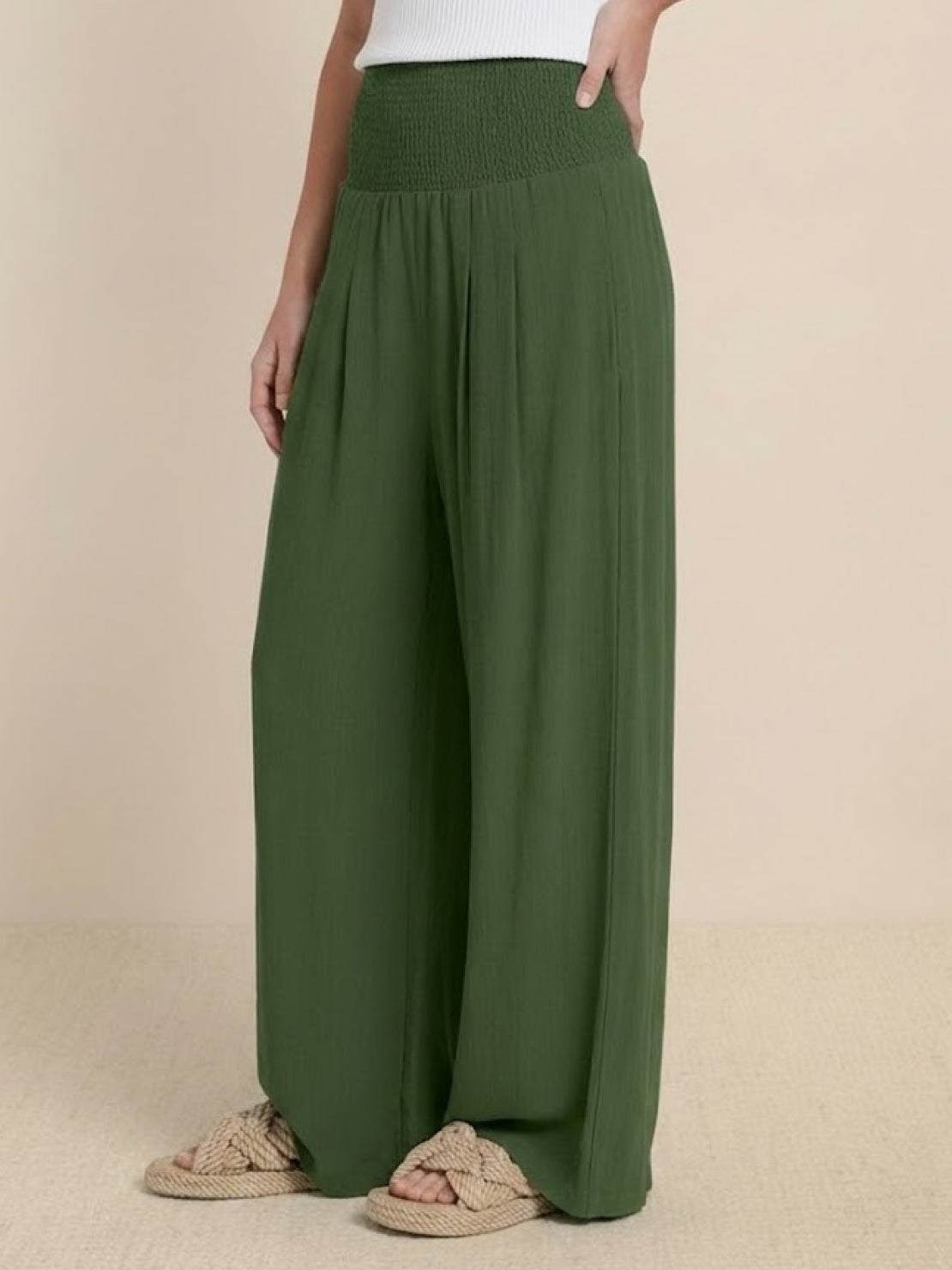 Women's High Waist Wide Leg Pants Smocked Waistband