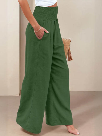 Women's High Waist Wide Leg Pants Smocked Waistband