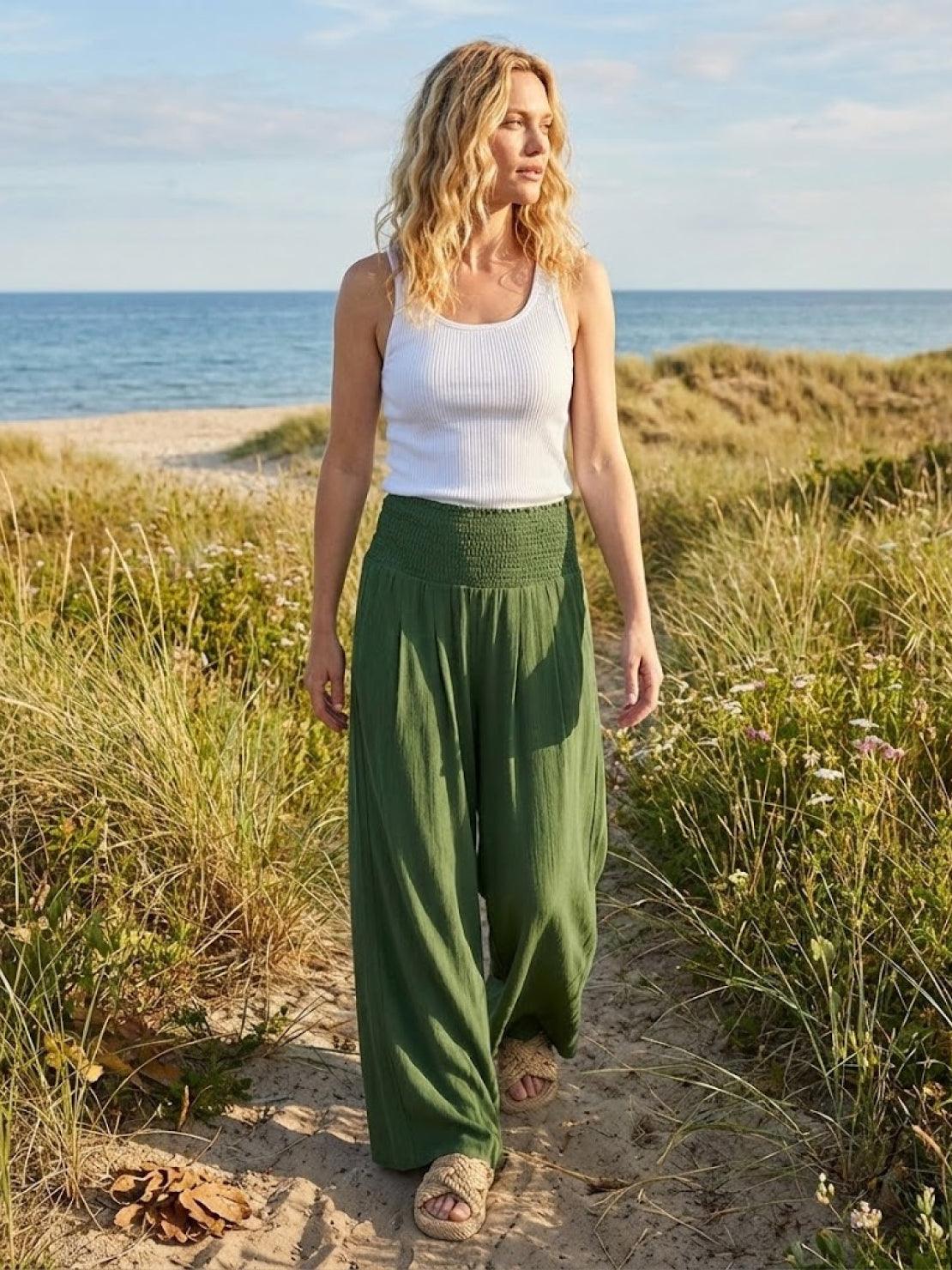 Women's High Waist Wide Leg Pants Smocked Waistband