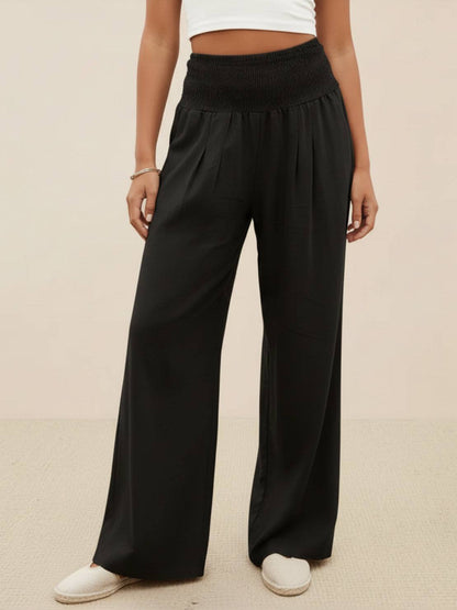 Women's High Waist Wide Leg Pants Smocked Waistband