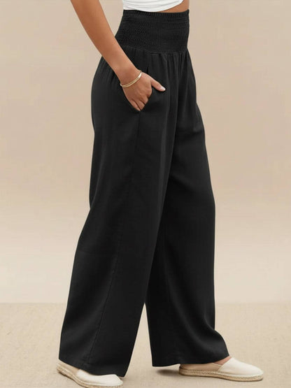 Women's High Waist Wide Leg Pants Smocked Waistband