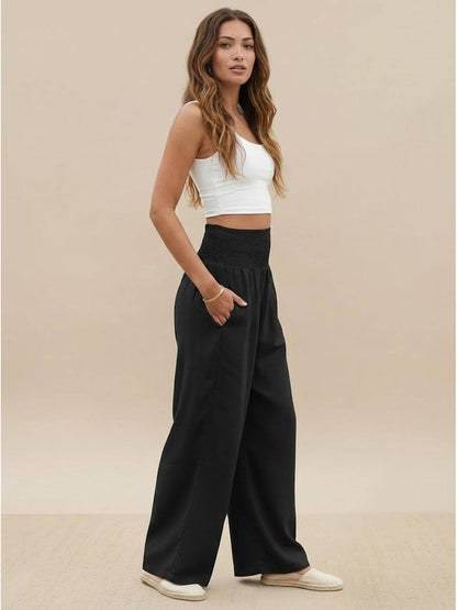 Women's High Waist Wide Leg Pants Smocked Waistband