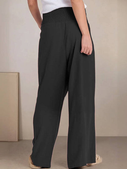 Women's High Waist Wide Leg Pants Smocked Waistband