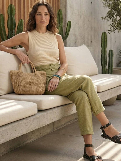 Women's High Waist Cropped Tapered Pants
