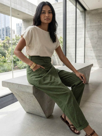 Women's High Waist Cropped Tapered Pants