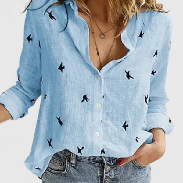 Women's Linen Button Down Shirt Lapel Collar