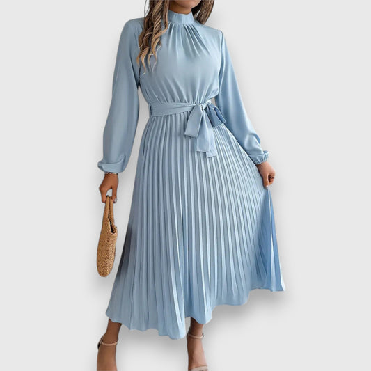 Women's Pleated Tie Waist Dress - Fashinoza