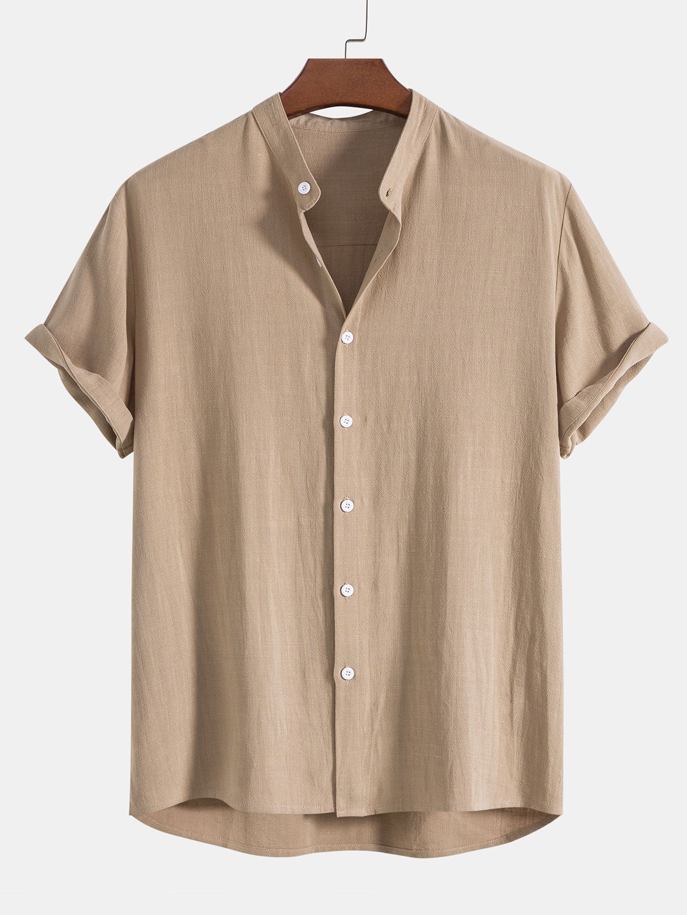 Men's Grandad Collar Button Down Shirt - Fashinoza