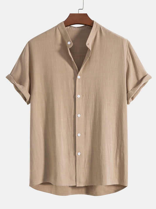 Men's Grandad Collar Button Down Shirt - Fashinoza