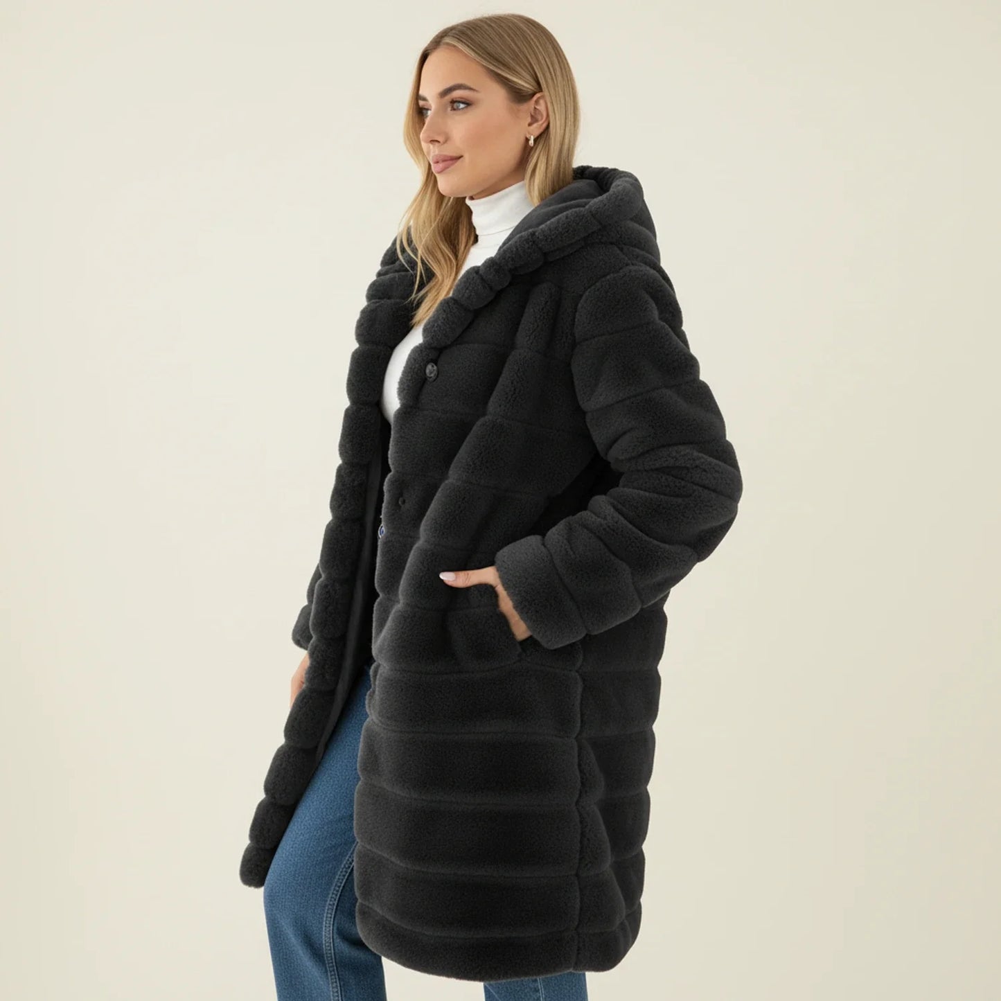 Women's Longline Hooded Teddy Coat