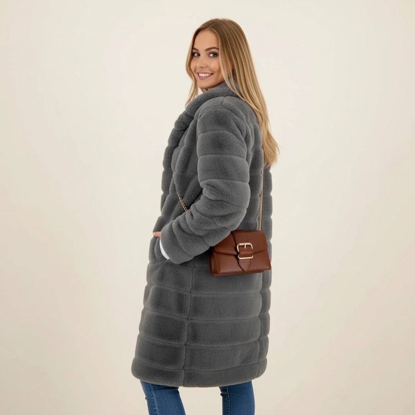 Women's Longline Hooded Teddy Coat - Fashinoza