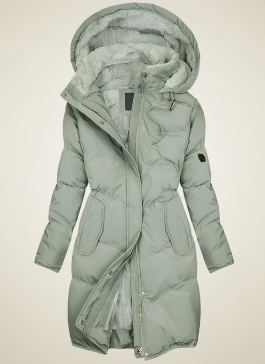 Women's Longline Puffer Jacket Hooded - Fashinoza