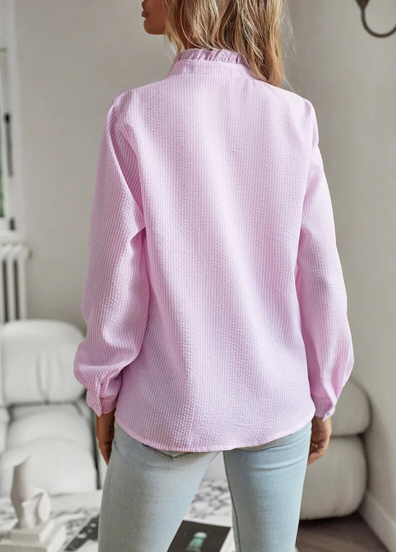 Women's Button Front Ruffle Blouse