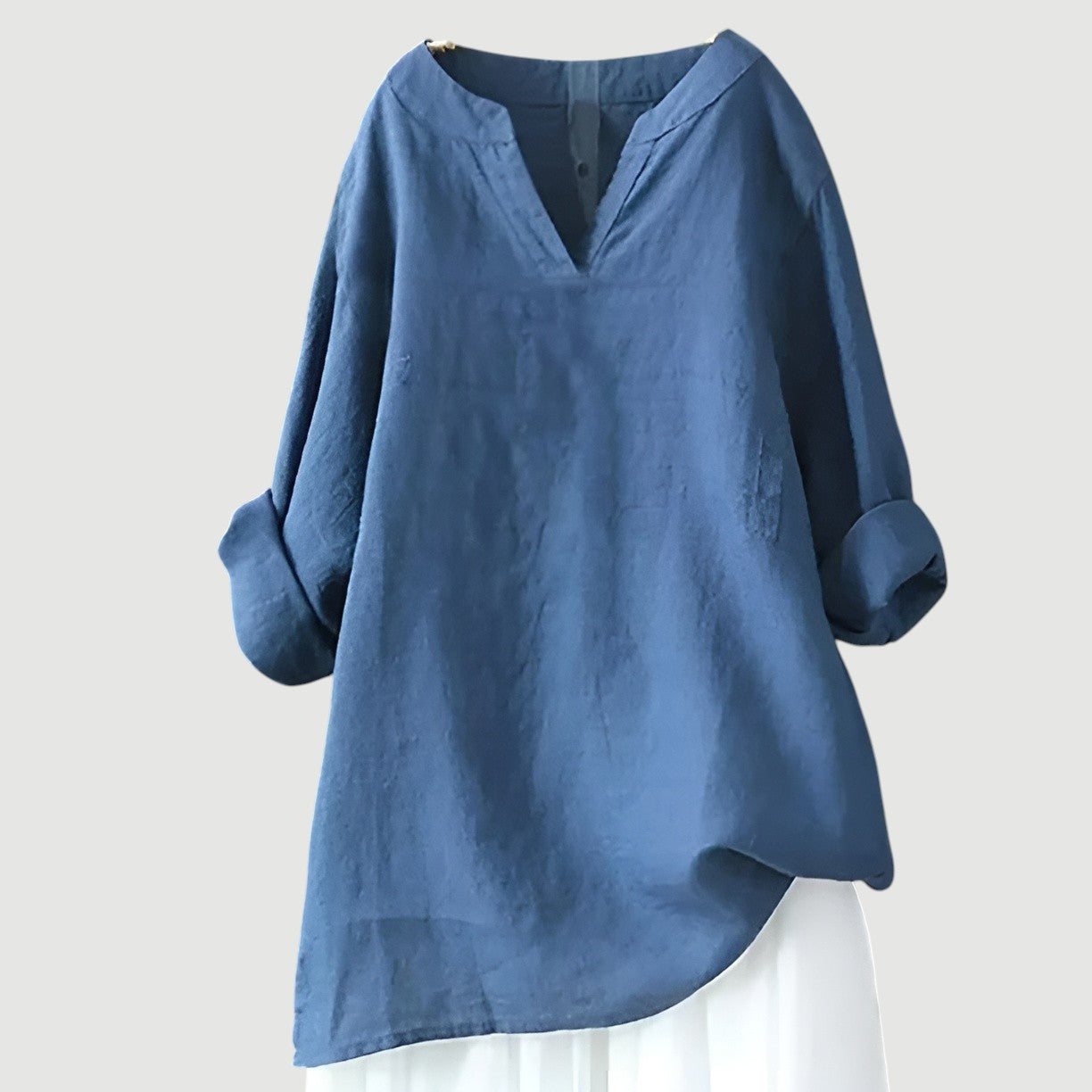 Women's Casual Blouse Rolled Up Sleeves - Fashinoza