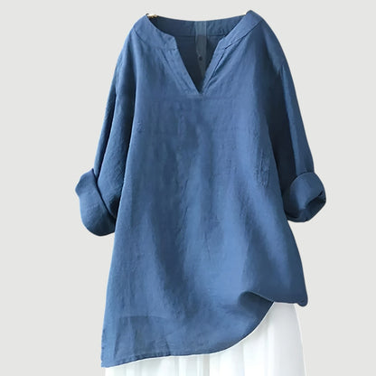 Women's Casual Blouse Rolled Up Sleeves - Fashinoza
