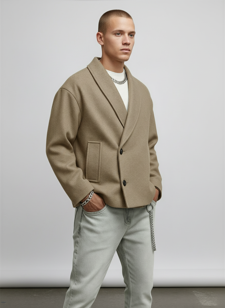 Men's Relaxed Fit Shawl Collar Jacket - Fashinoza