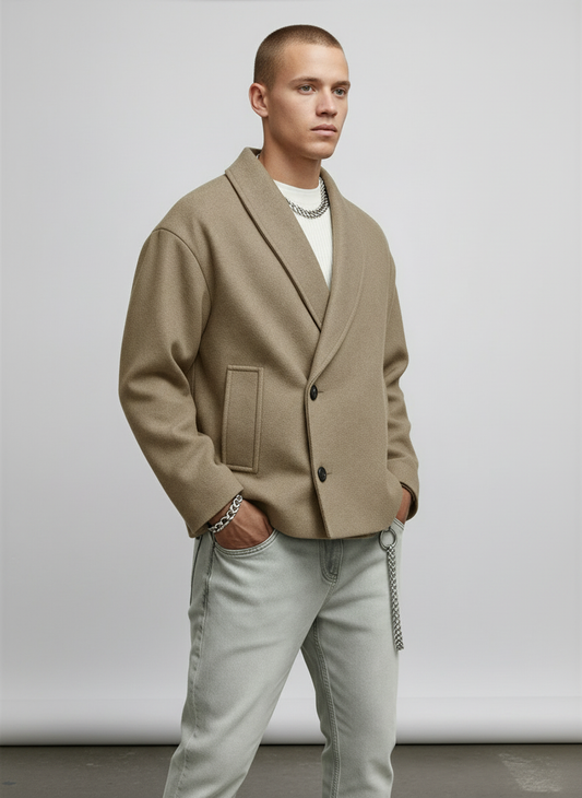 Men's Relaxed Fit Shawl Collar Jacket - Fashinoza