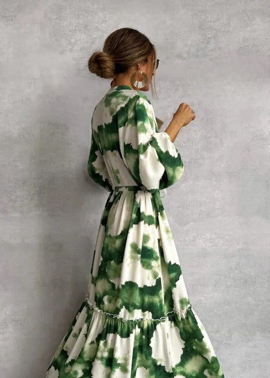 Women's Long Sleeve Maxi Dress Tie-Dye Belted - Fashinoza