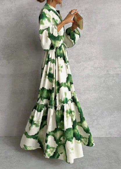 Women's Long Sleeve Maxi Dress Tie-Dye Belted