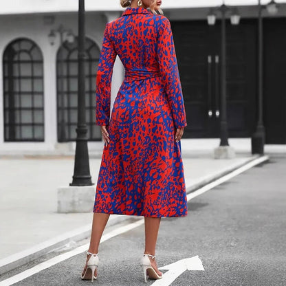 Women's Abstract Print Midi Dress Cotton Button Down Belted