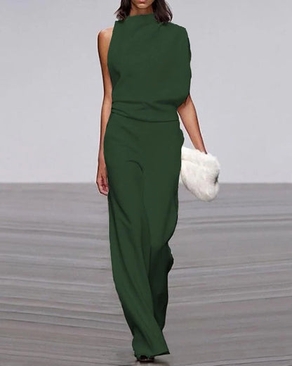 Women's Sleeveless Jumpsuit Wide Leg Mock Neck Ivory Formal