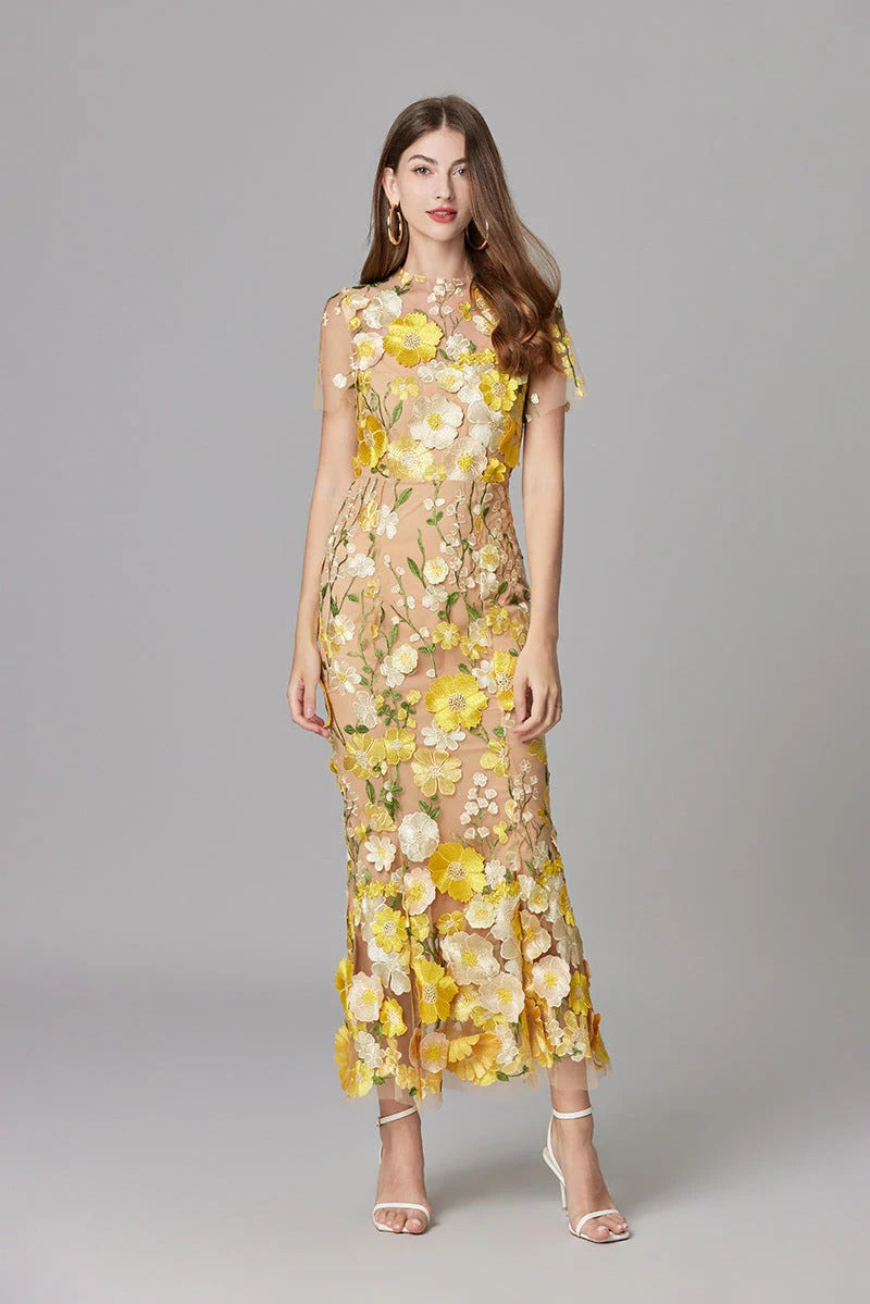 Aurelia Women's Mesh Sleeveless Maxi Dress Floral Sheer Black