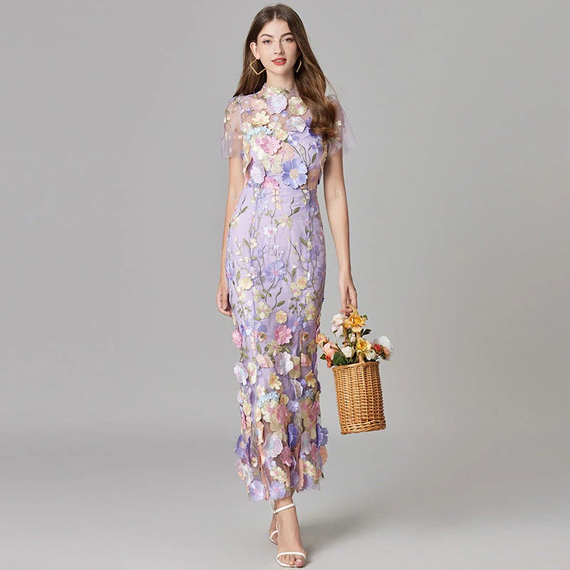 Aurelia Women's Mesh Sleeveless Maxi Dress Floral Sheer Black