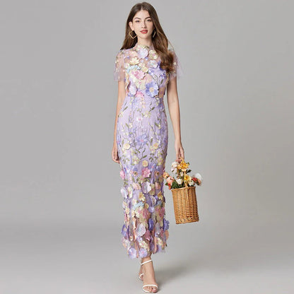 Aurelia Women's Mesh Sleeveless Maxi Dress Floral Sheer Black
